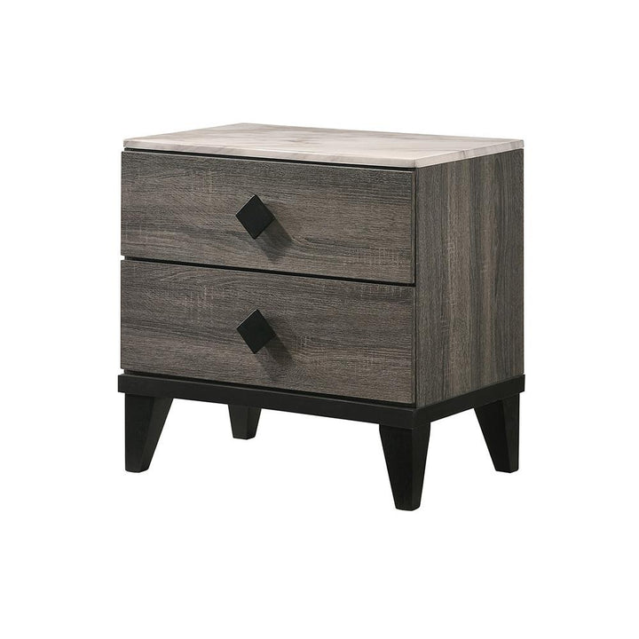 Faux Marble Top Nightstand with 2 Drawers - Rustic Gray Oak