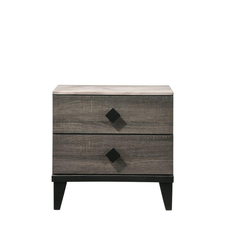 Avantika Nightstand with 2 Drawers and Faux Marble Top - Rustic Gray Oak