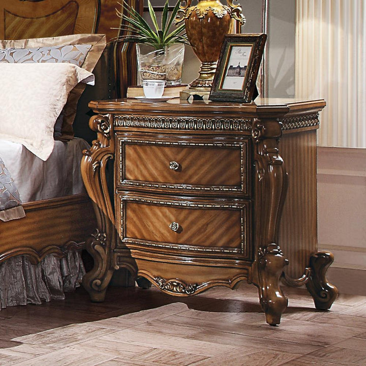 farmhouse Nightstand with 2 Drawers - Honey