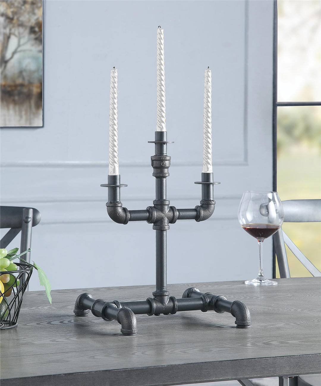 Water Pipe Style Candle Holder - Ashen Gray