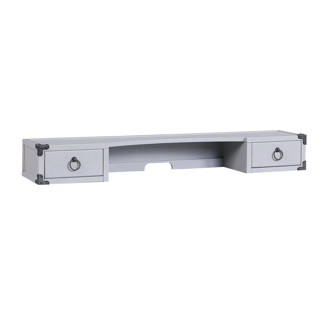Desk hutch with 2 storage drawers and 1 open compartment - Gray