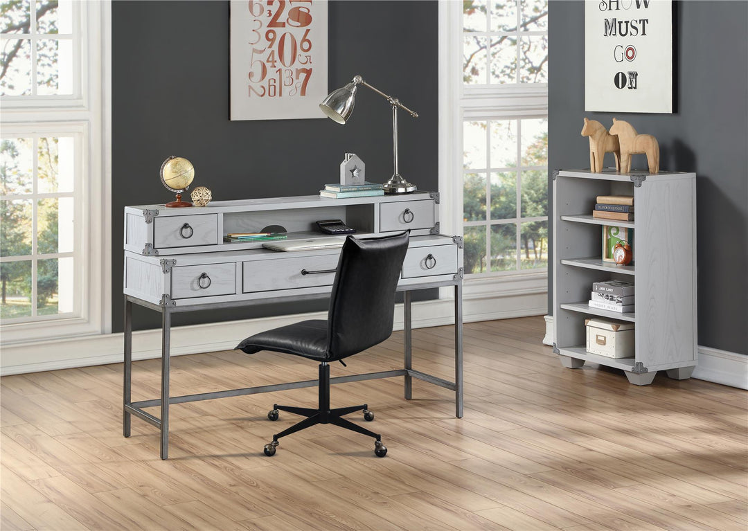 Wooden desk hutch with multiple storage drawers - Gray