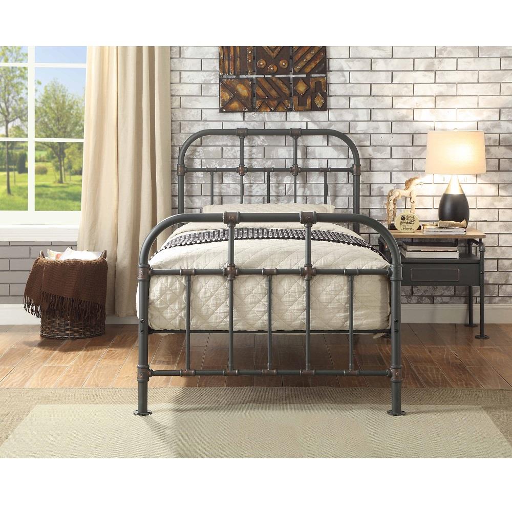 Industrial pipe finish metal bed Nicipolis -  Gray  -  Twin