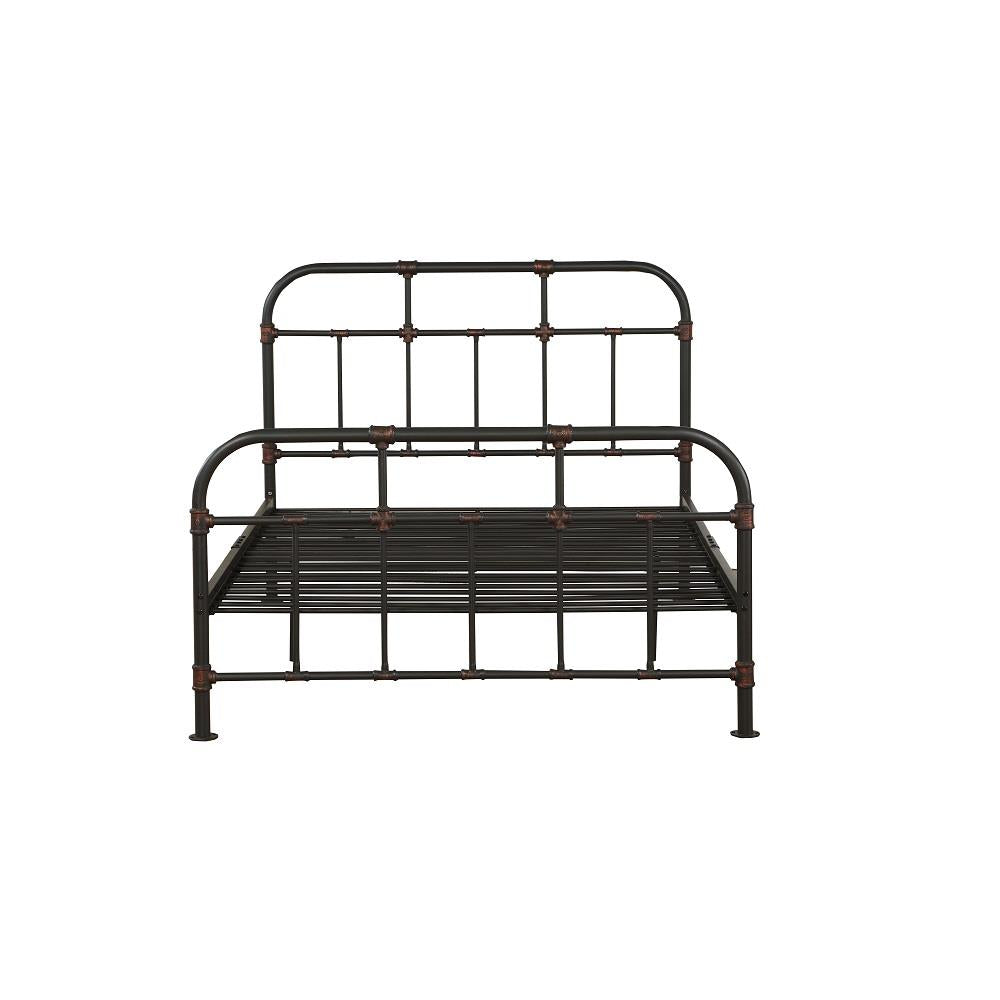 Nicipolis Vintage Metal Bed with Industrial Pipe Design  -  Gray  -  Full