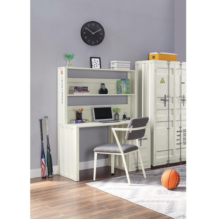 Metal writing desk with storage - White