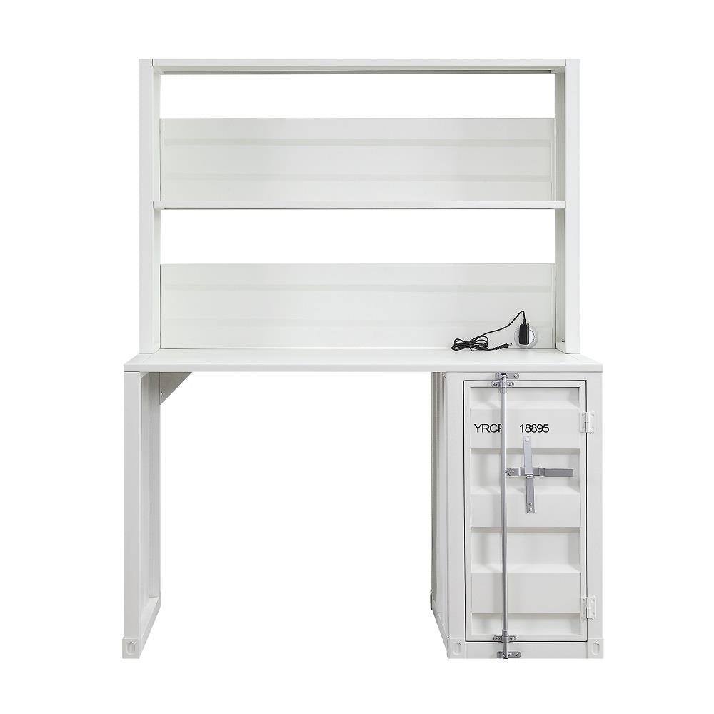 Cargo Metal Writing Desk and Hutch with Storage Space - White