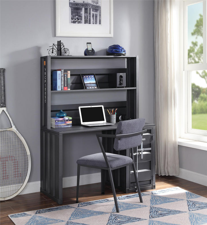 writing desk with open compartments and 1 door storage - Antique Gunmetal