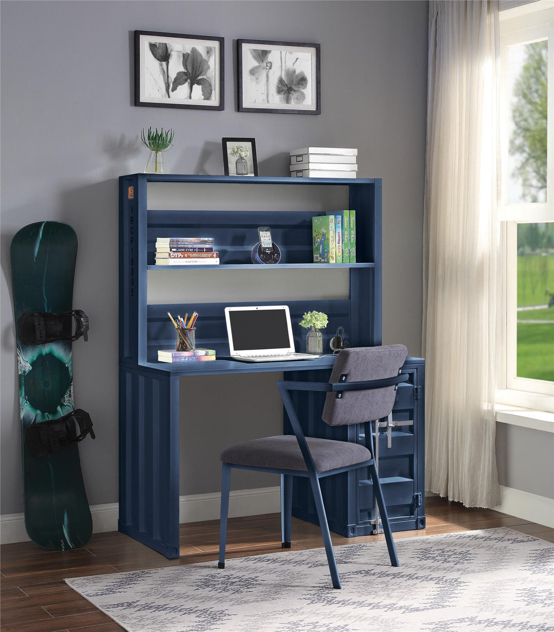 Metal writing desk with storage - Blue