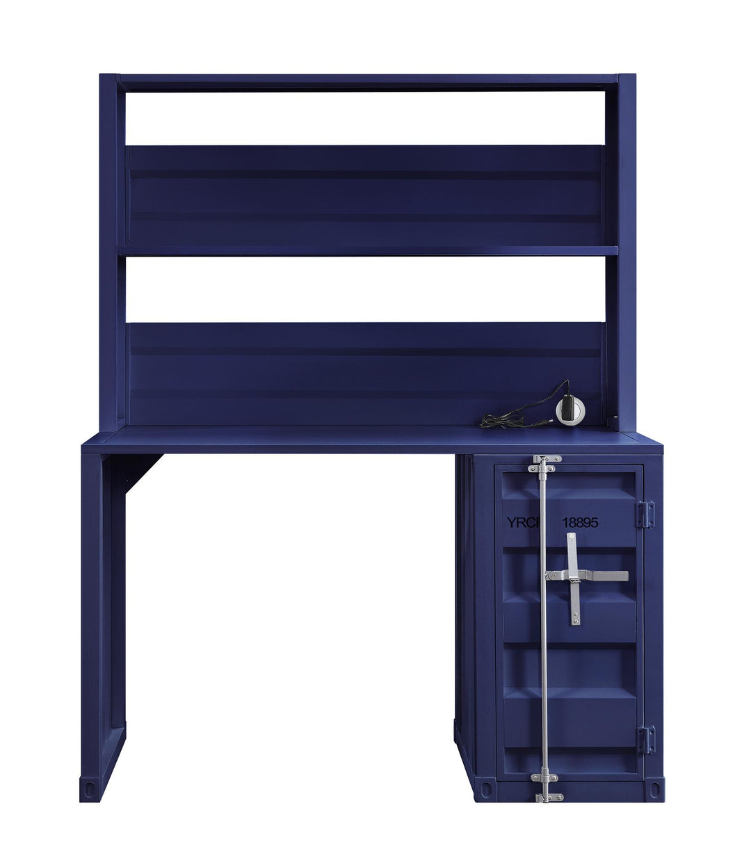 Cargo Metal Writing Desk and Hutch with Storage Space - Blue