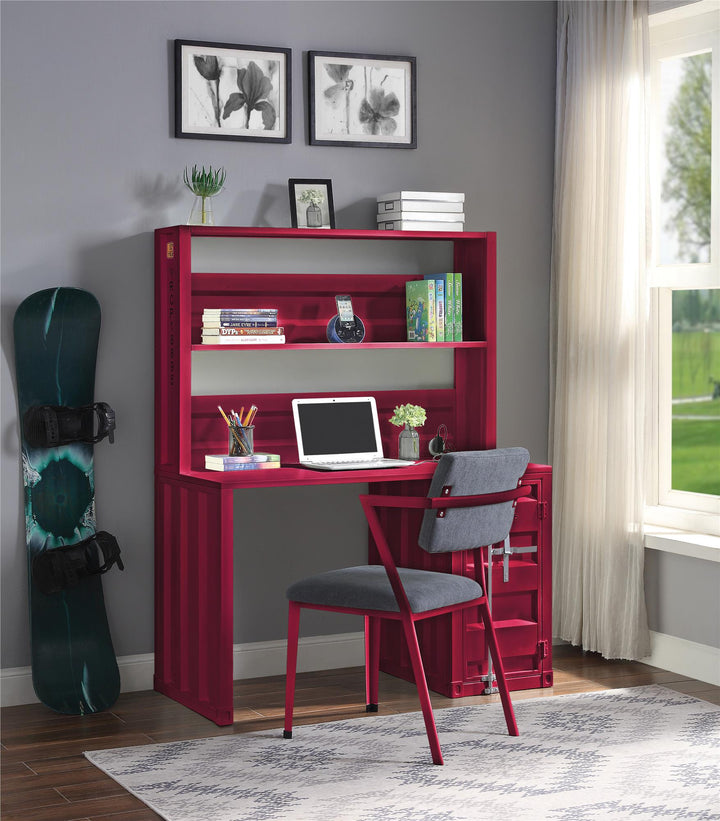 writing desk with open compartments and 1 door storage - Red