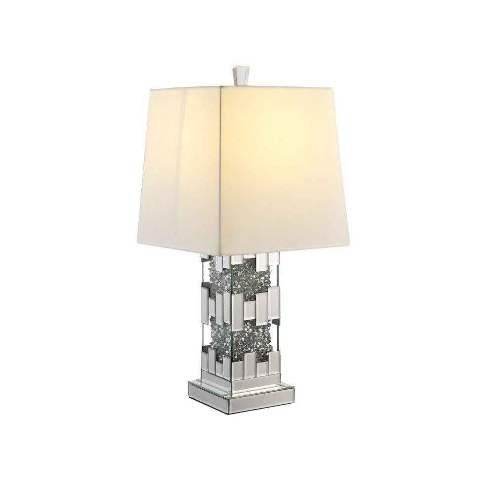 Noralie Glam Table Lamp with Decorative Rectangular Faux Crystal Inlay Base - Chrome