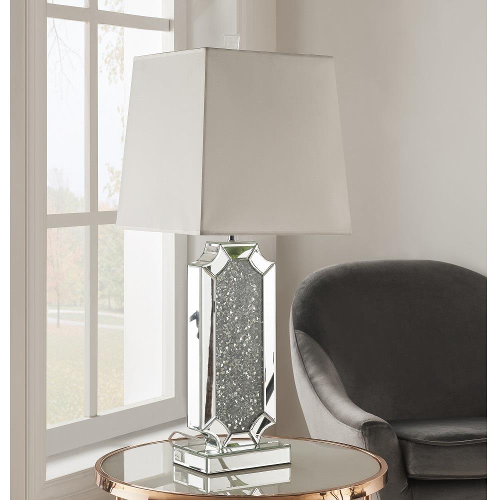 Table Lamp with Mirror and Faux Crystal Inlay Base - Chrome