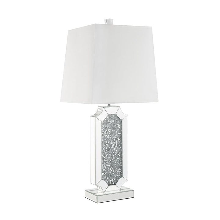Stylish Table Lamp with modern Mirror and Faux Crystal Inlay Base - Chrome