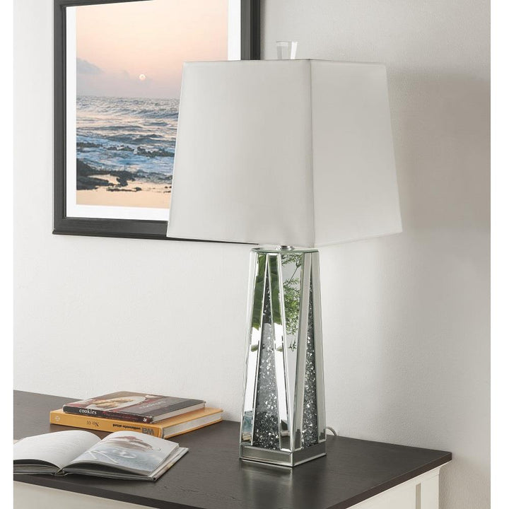 Square Shade Table Lamp with Rectangular Faux Crystal Inlay Base - Chrome