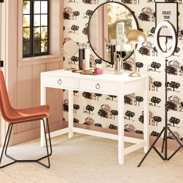 Writing Desk with Ring Drawer Pulls -  White