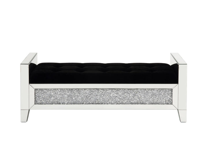 Noralie Mirrored Bench with Faux Crystal Inlay  -  Chrome