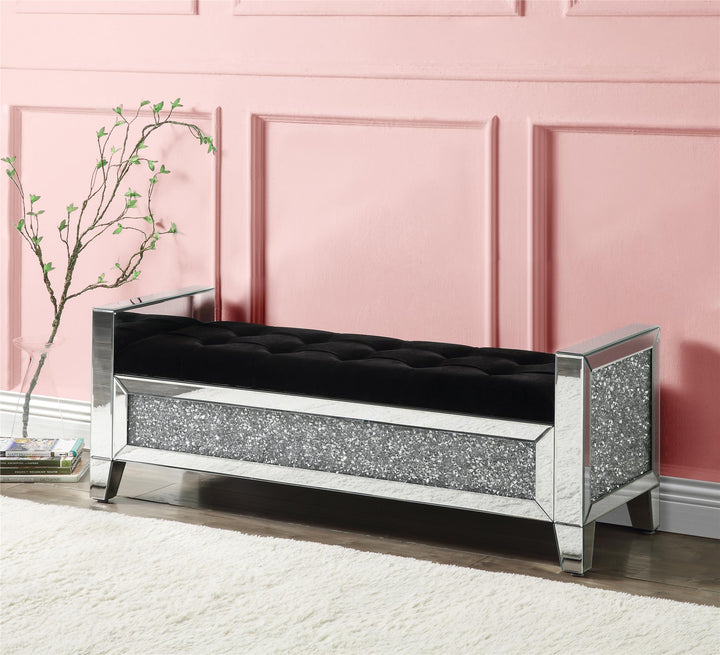 Elegant bench Noralie with faux crystal details -  Chrome