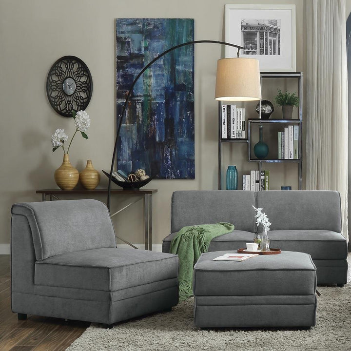 Modular Velvet Armless Chair - Gray