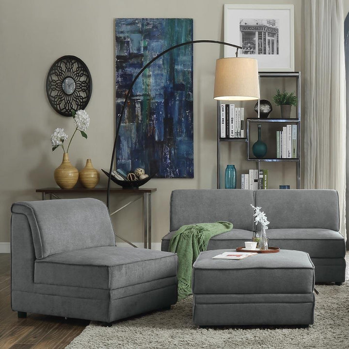Velvet Ottoman with Storage - Gray