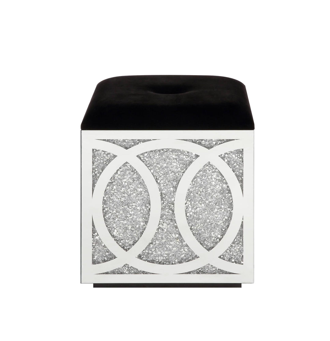 Noralie Glam Storage Ottoman with Mirror and Faux Crystal Inlay - Chrome