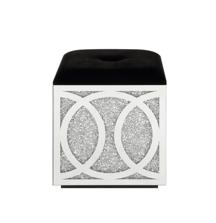 Noralie Glam Storage Ottoman with Mirror and Faux Crystal Inlay - Chrome