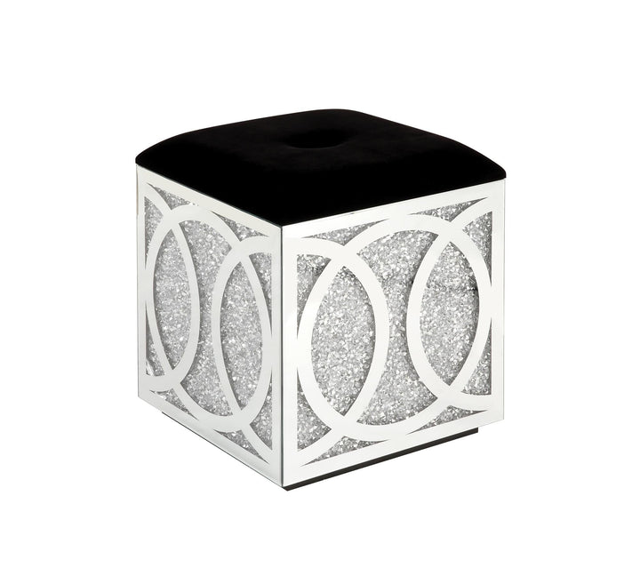 Faux diamonds Inlay Storage Ottoman - Chrome