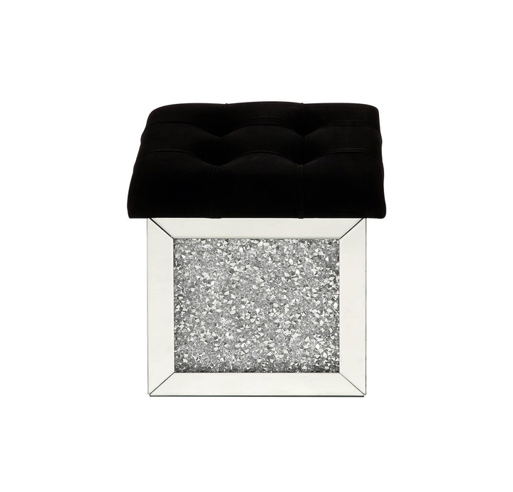 Noralie Square Storage Ottoman with Mirror and Faux Crystal Inlay - Chrome