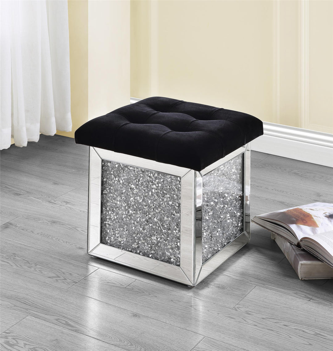 Square Storage Ottoman with Mirror - Chrome
