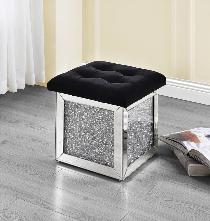 Square Storage Ottoman with Mirror - Chrome