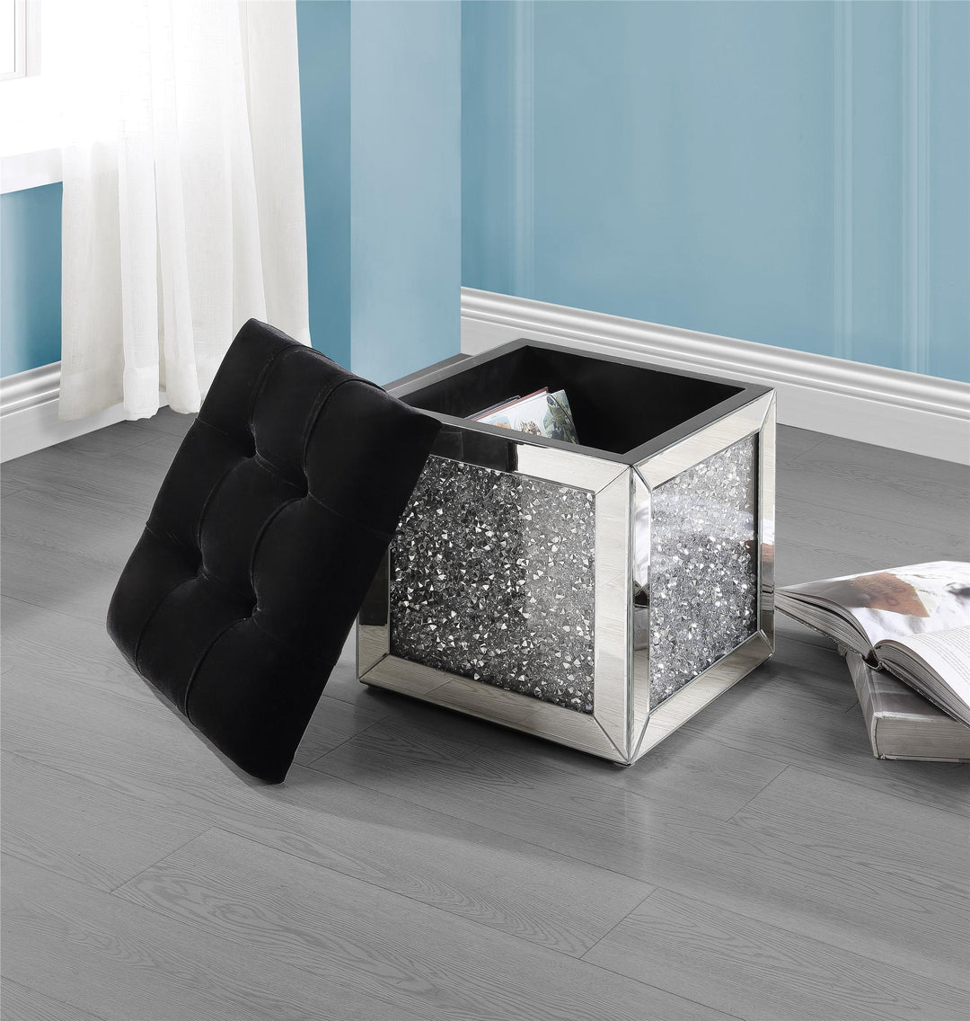 Square Storage Ottoman - Chrome