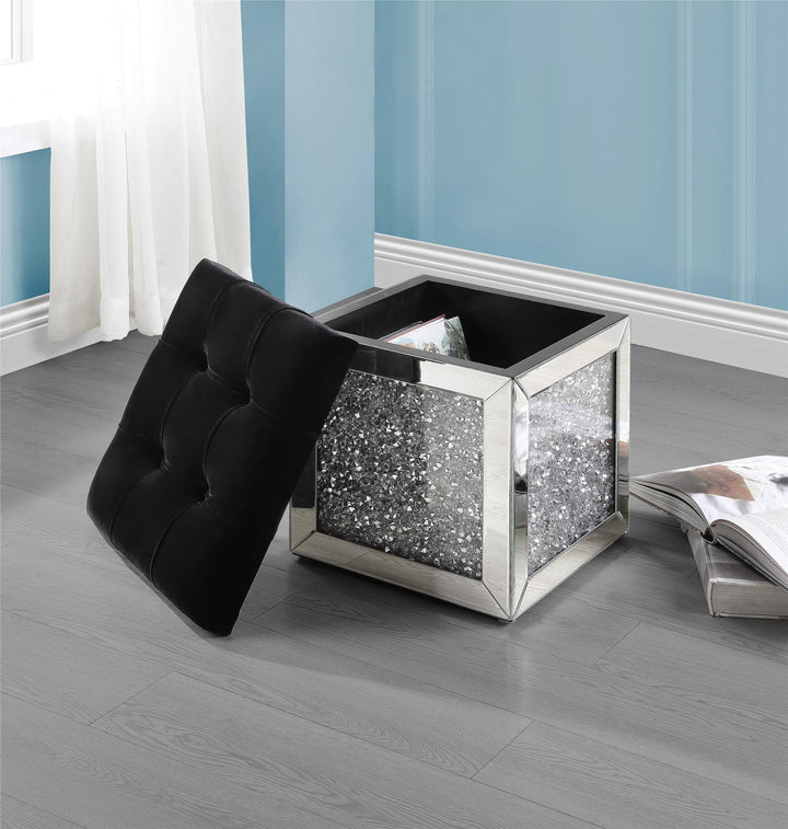 Square Storage Ottoman - Chrome