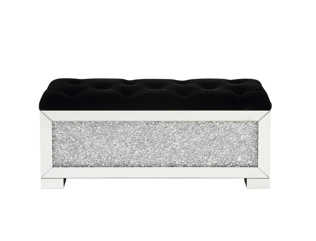 Noralie Lift-Top Deep Storage Bench with Faux Crystal Inlay and Mirrored Feet  -  Chrome