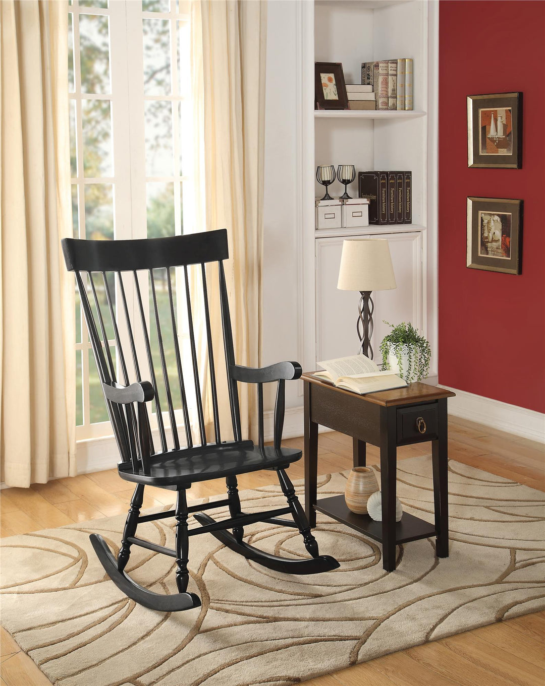 Spindle and Turned Legs Rocking Chair - Black