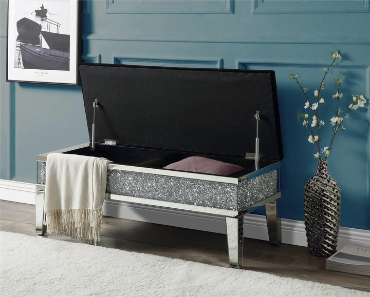Elegant storage benches with mirrored feet Noralie -  Chrome
