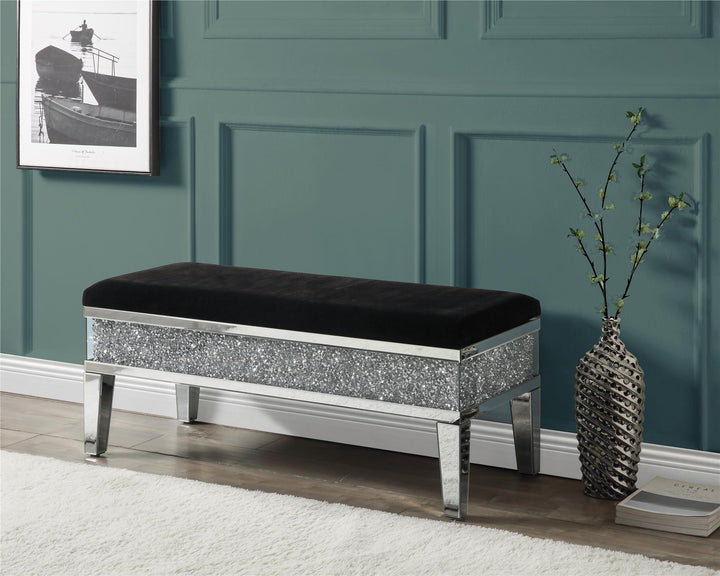 Crystal-embellished lift-top bench Noralie style -  Chrome
