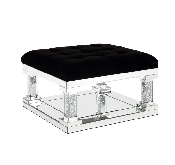 Faux Diamonds Inlay Ottoman with bottom shelf - Chrome