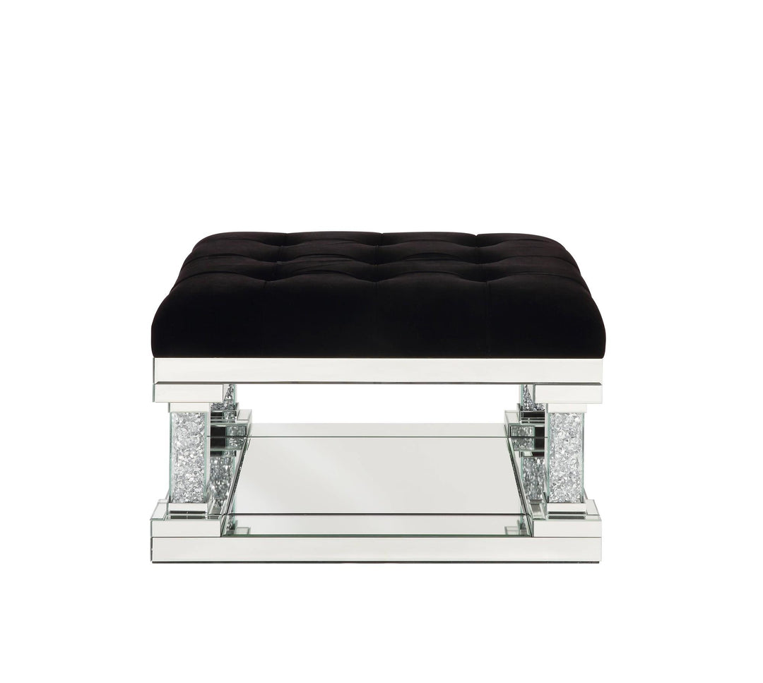 Noralie Glam Ottoman with Mirror and Faux Crystal Inlay - Chrome