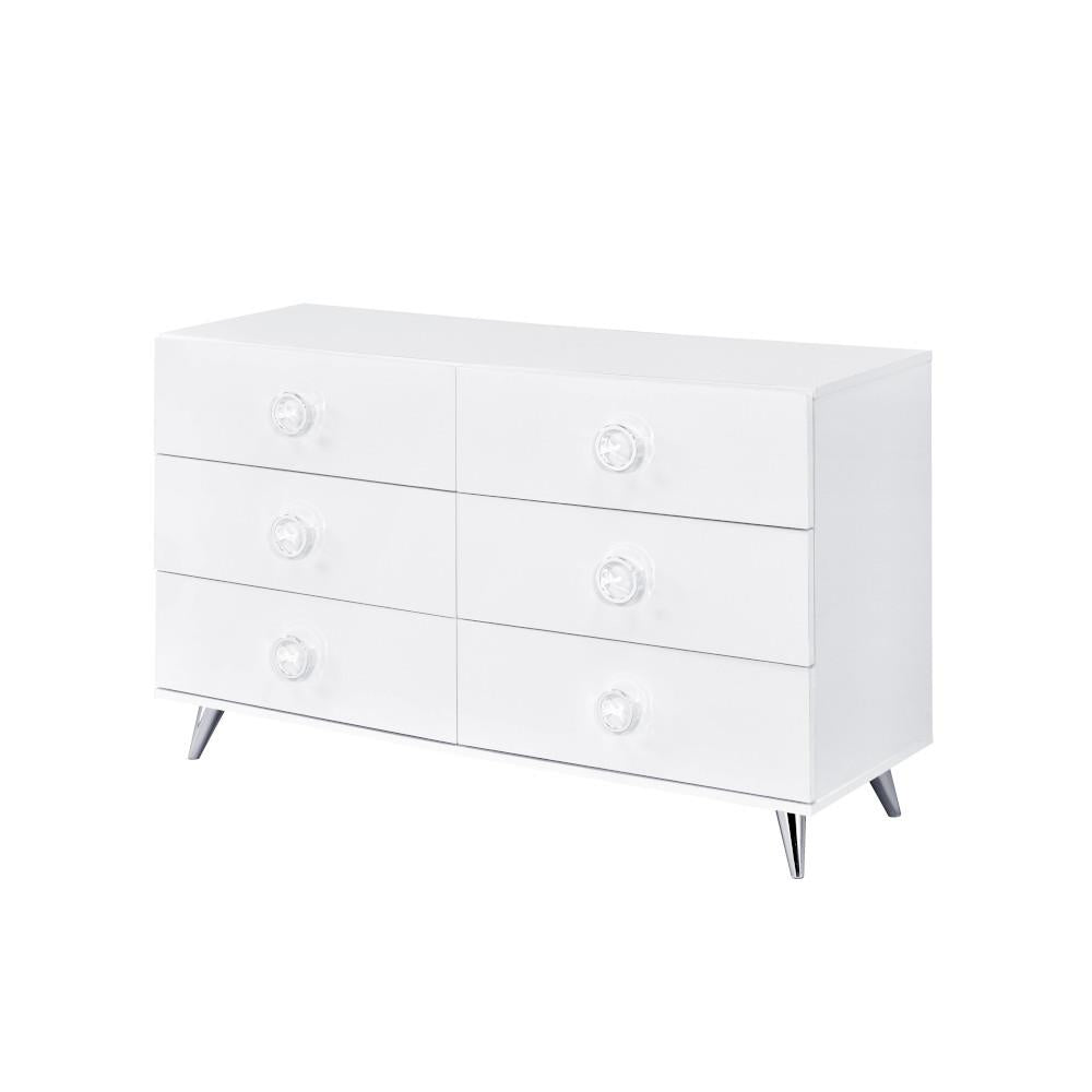 White finish 6 Drawer Dresser with Metal Knobs - White