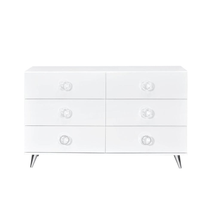 Perse 6 Drawer Dresser with Metal Knobs - White