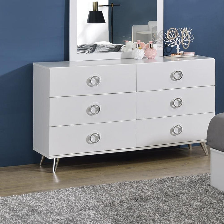 6 Drawer Dresser with Metal Knobs - White