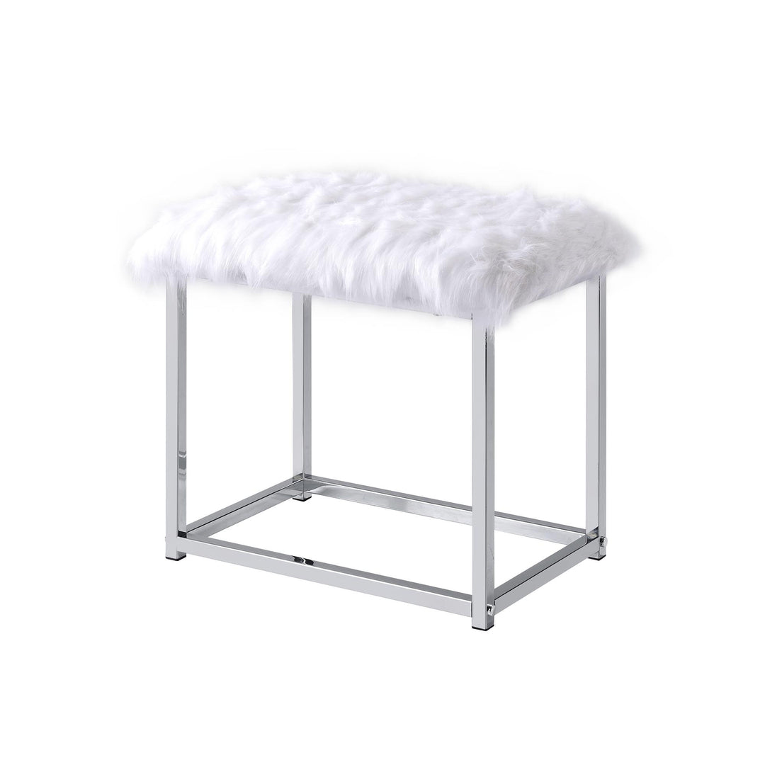 Tempered glass top Vanity Set with Faux Fur Seat - Chrome