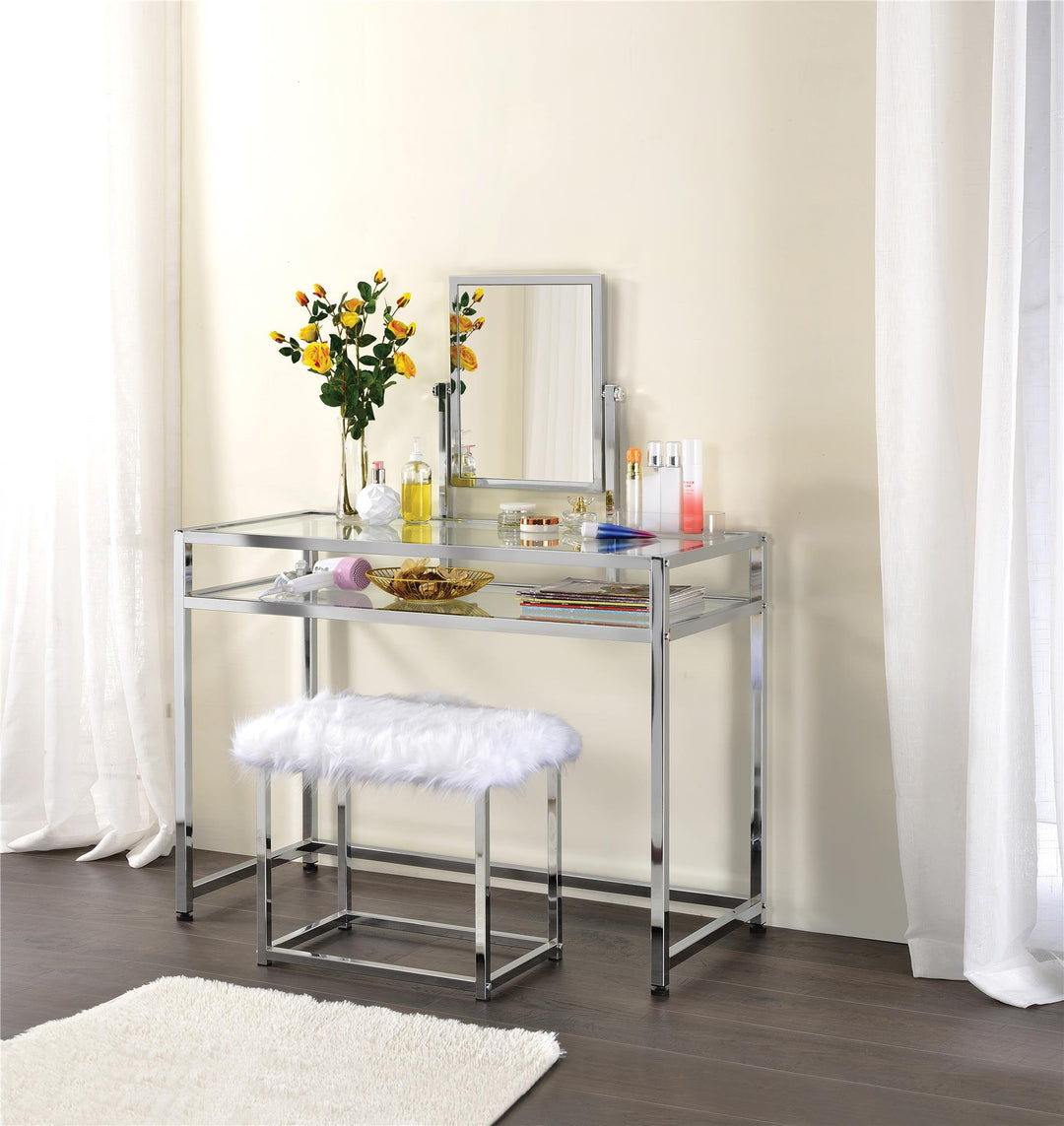 Vanity Set with Desk with Mirror - Chrome