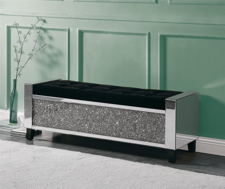 Crystal-accented benches with ample storage Noralie -  Chrome