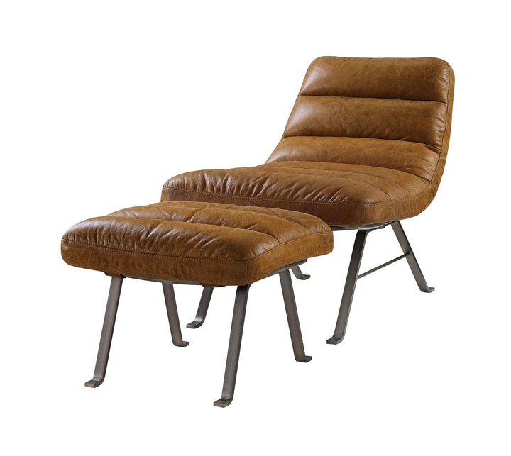 Lance Ottoman with Top Grain Leather Upholstery - Brown