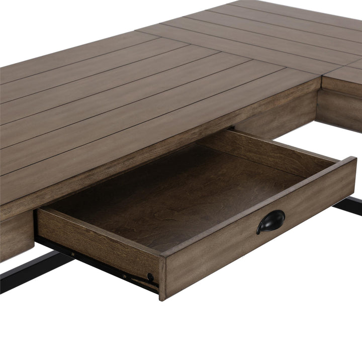 Wildwood Rustic Farmhouse L-Shaped Desk with Lift Top and 1 Drawer - Rustic Gray