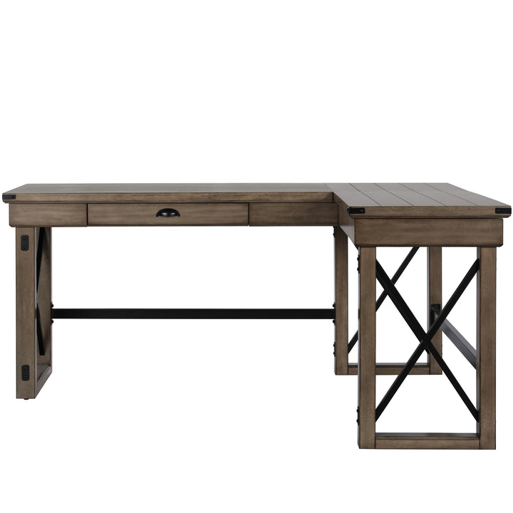 Wildwood Rustic Farmhouse L-Shaped Desk with Lift Top and 1 Drawer - Rustic Gray