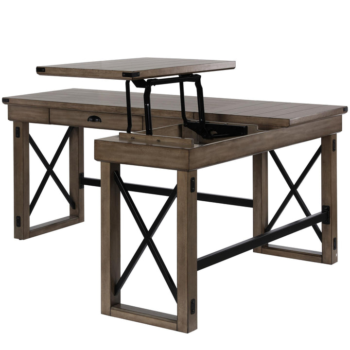 Wildwood Rustic Farmhouse L-Shaped Desk with Lift Top and 1 Drawer - Rustic Gray