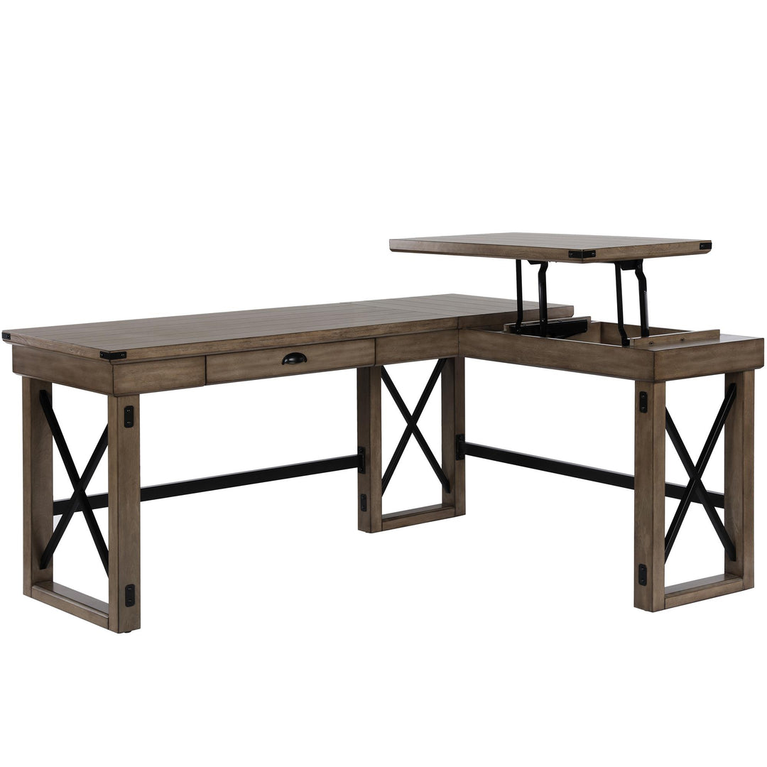 Wildwood Rustic Farmhouse L-Shaped Desk with Lift Top and 1 Drawer - Rustic Gray
