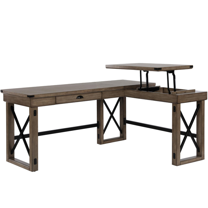 Wildwood Rustic Farmhouse L-Shaped Desk with Lift Top and 1 Drawer - Rustic Gray