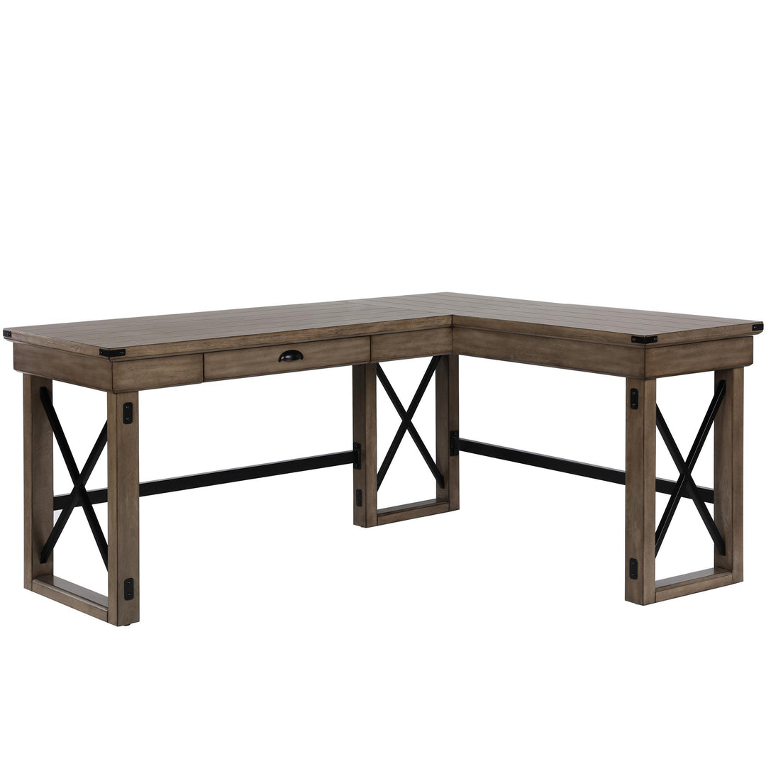 Wildwood Rustic Farmhouse L-Shaped Desk with Lift Top and 1 Drawer - Rustic Gray